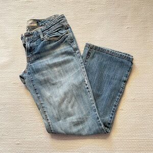 Ann Taylor LOFT Slim Boot Cut Washed Low Waist Blue Jeans Back pockets with Flap